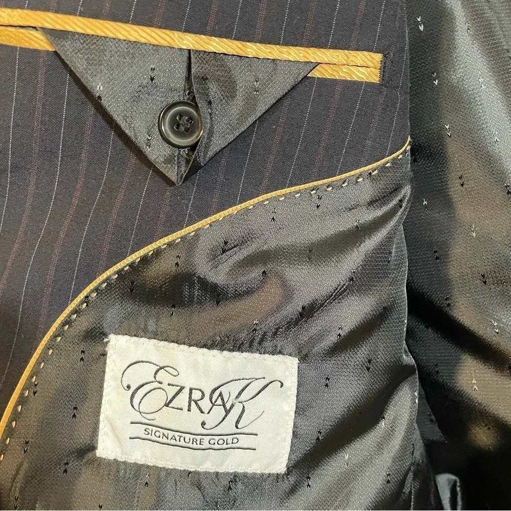 Ezra K Signature Gold Super 120’s Wool Suit Blue Jacket 46L Pants 40L Italy EUC